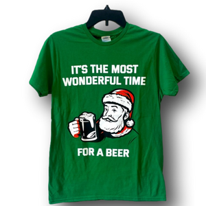 Santa "The Most Wonderful Time For A Beer" Graphic T-Shirt - Size Medium - NWT